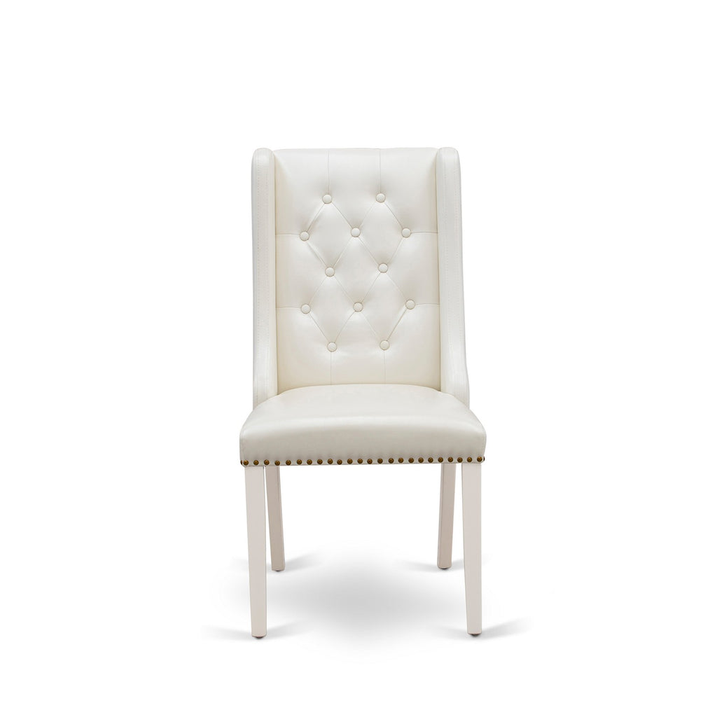 Juego de comedor de 3 piezas East West Furniture BOFO3-WHI-44 que incluye una mesa de cocina redonda y 2 sillas de comedor Parson de cuero sintético gris claro.