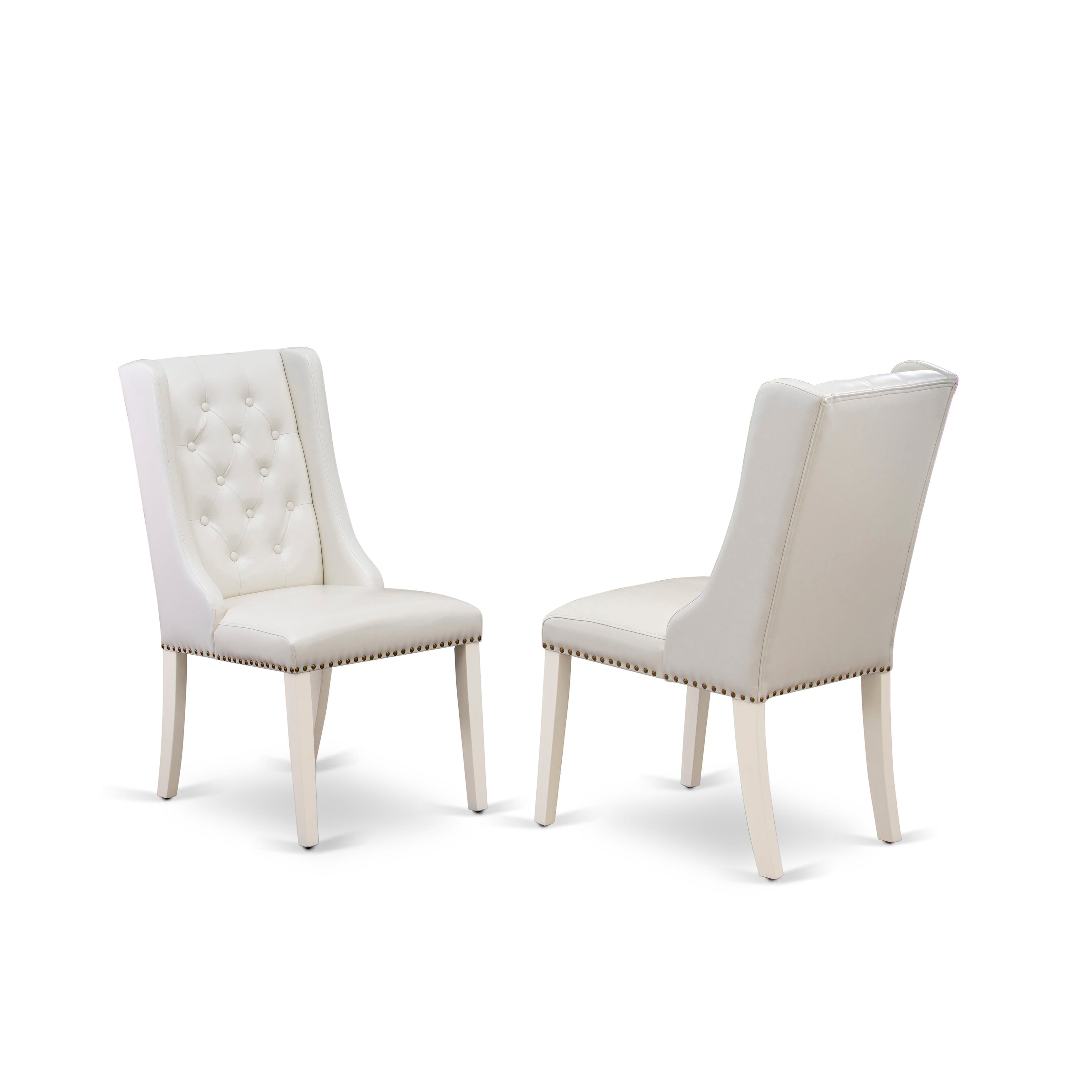 East West Furniture X027FO244-7 7-Piece Dining Room Set Contains 6 Linen white Pu faux Leather Dining Room Chairs Button Tufted with Nailheads and Dining Room Table - linen white Finish