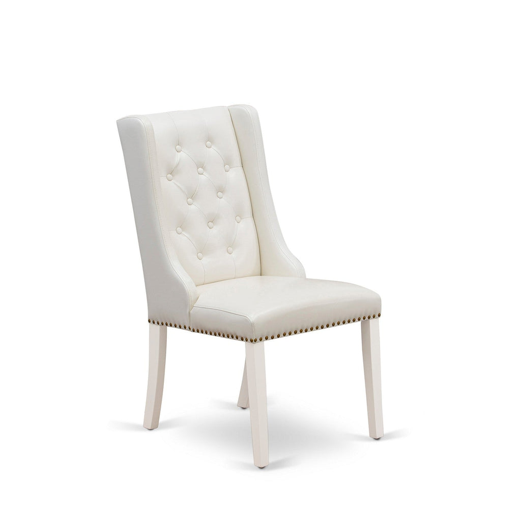 East West Furniture FOP2T44 Forney Parson Chairs - Button Tufted Nailhead Trim Light grey Faux Leather Padded Dining Chairs