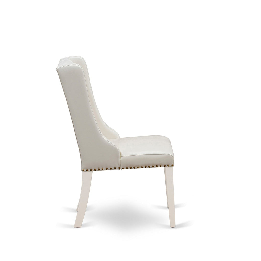 East West Furniture FOP2T44 Forney Parson Chairs - Button Tufted Nailhead Trim Light grey Faux Leather Padded Dining Chairs