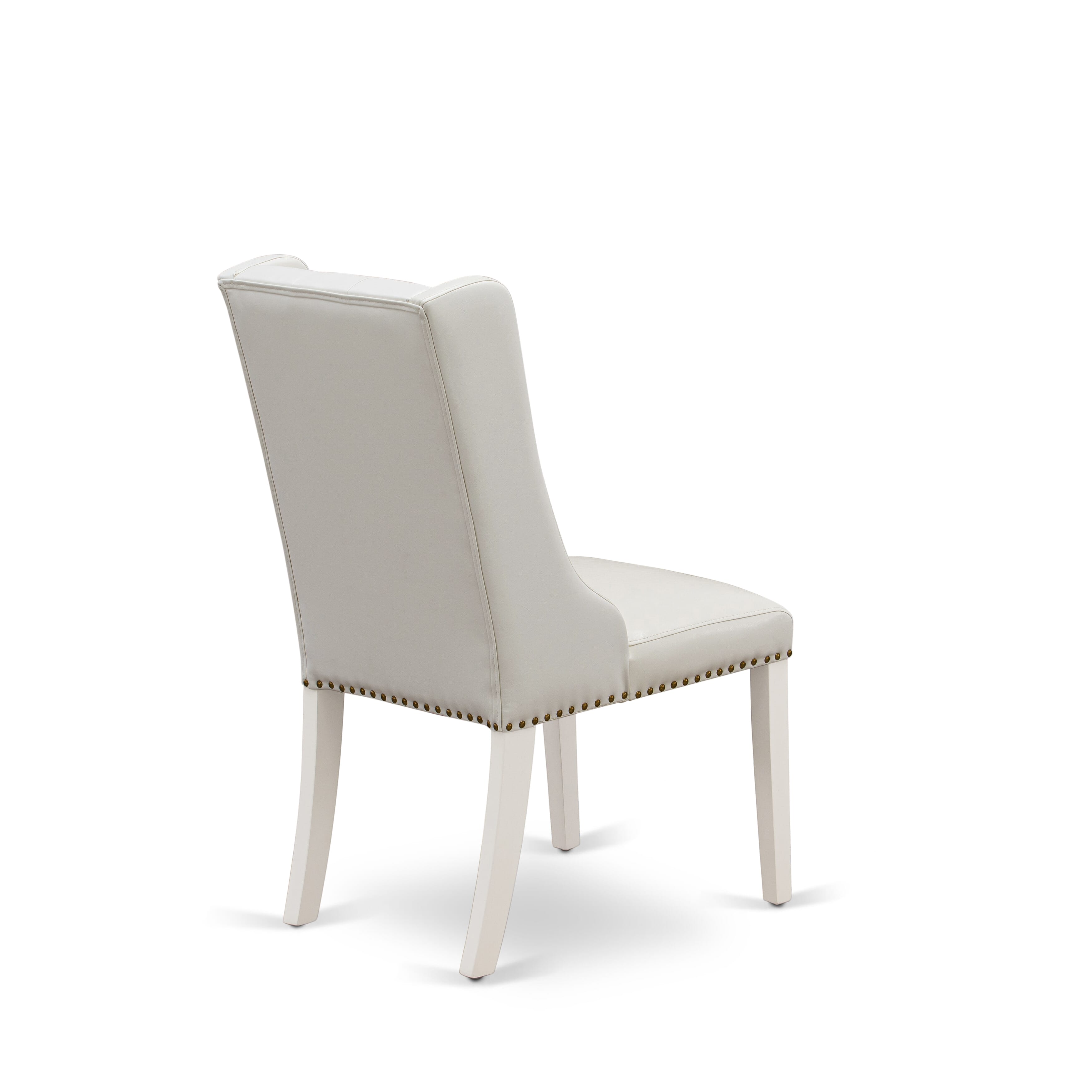East West Furniture X027FO244-7 7-Piece Dining Room Set Contains 6 Linen white Pu faux Leather Dining Room Chairs Button Tufted with Nailheads and Dining Room Table - linen white Finish