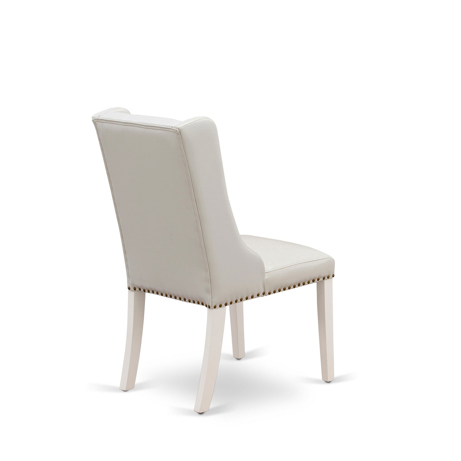 East West Furniture V076FO244-5 5-Pc Dining Table Set Contains 4 Linen white Pu faux Leather Upholstered Dining Chairs Button Tufted with Nailheads and Dining Table - linen white Finish