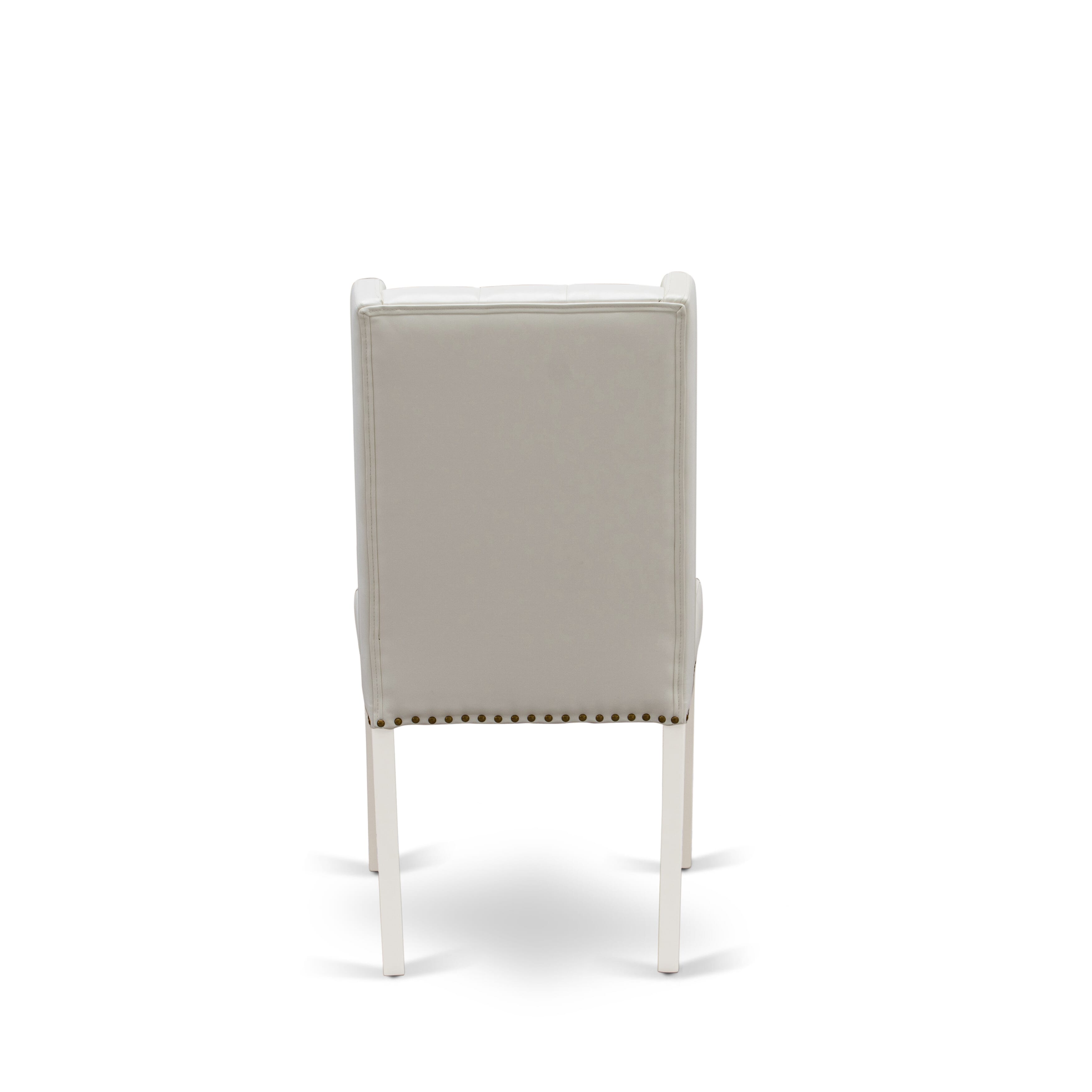 East West Furniture V096FO244-7 7-Pc Dining Room Table Set Consists of 6 Linen white Pu faux Leather Padded Chair Button Tufted with Nailheads and Wooden Dining Table - linen white Finish