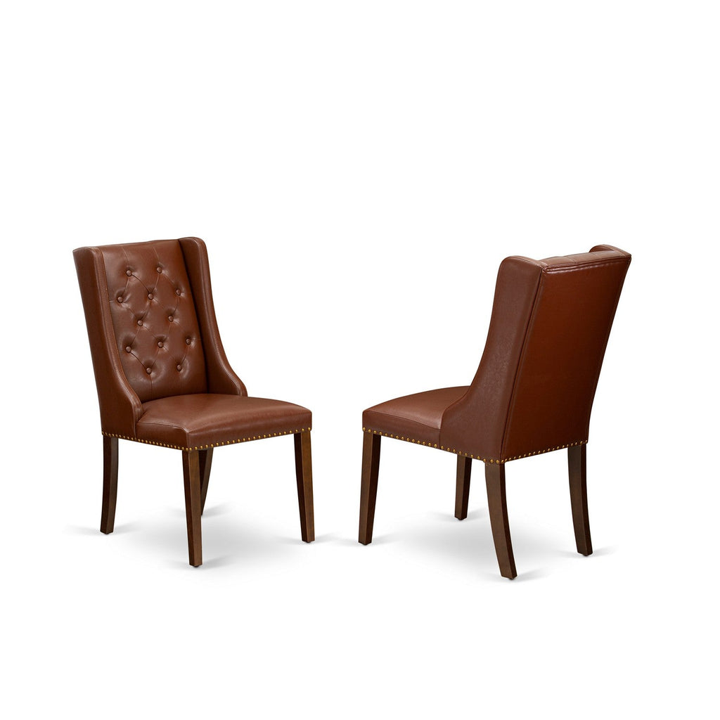 East West Furniture CAFO7-MAH-46 7 Piece Modern Dining Table Set Consist of a Rectangle Wooden Table and 6 Brown Faux Faux Leather Parson Dining Chairs