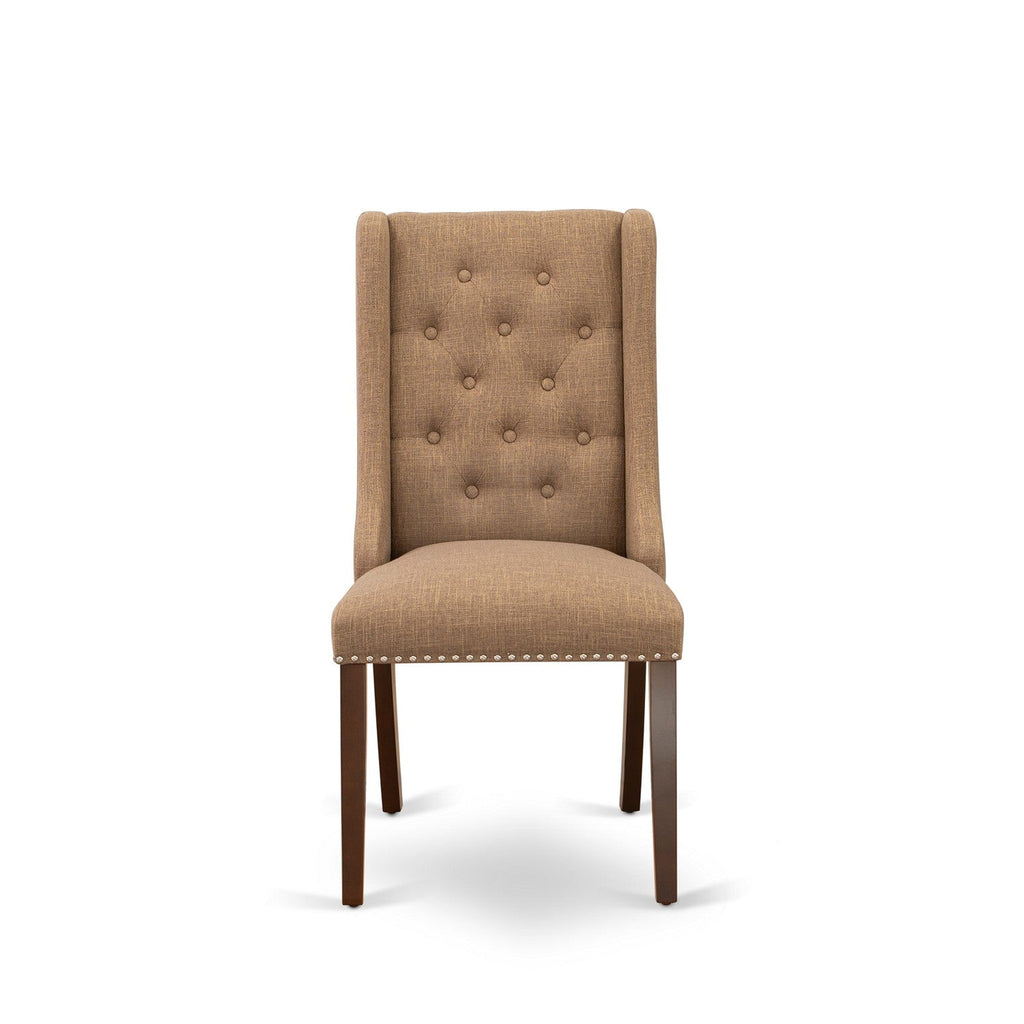 East West Furniture FOP3T47 Forney Parsons Dining Chairs - Button Tufted Nailhead Trim Light Sable Linen Fabric Upholstered Chairs