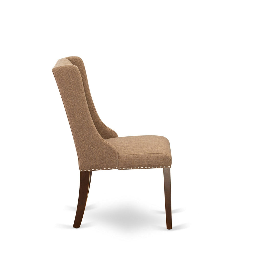 East West Furniture FOP3T47 Forney Parsons Dining Chairs - Button Tufted Nailhead Trim Light Sable Linen Fabric Upholstered Chairs