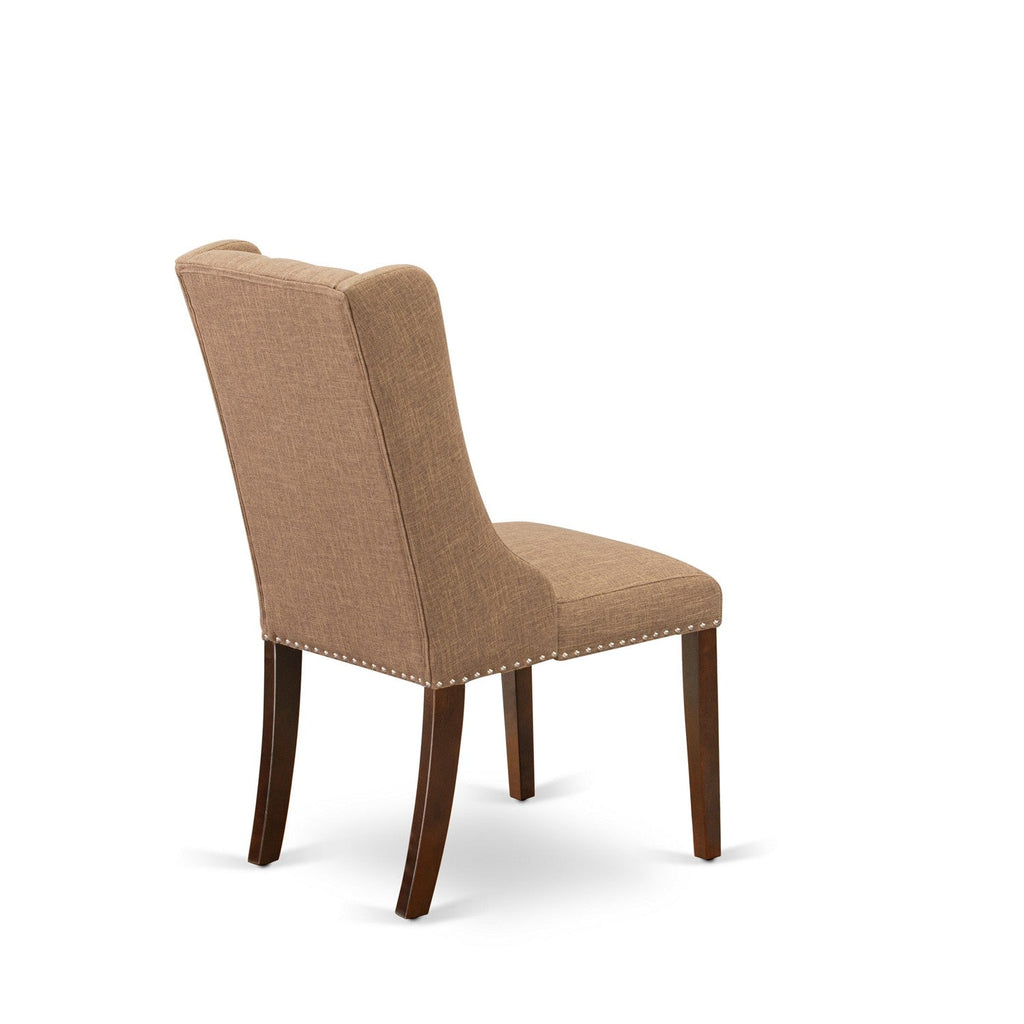 East West Furniture FOP3T47 Forney Parsons Dining Chairs - Button Tufted Nailhead Trim Light Sable Linen Fabric Upholstered Chairs