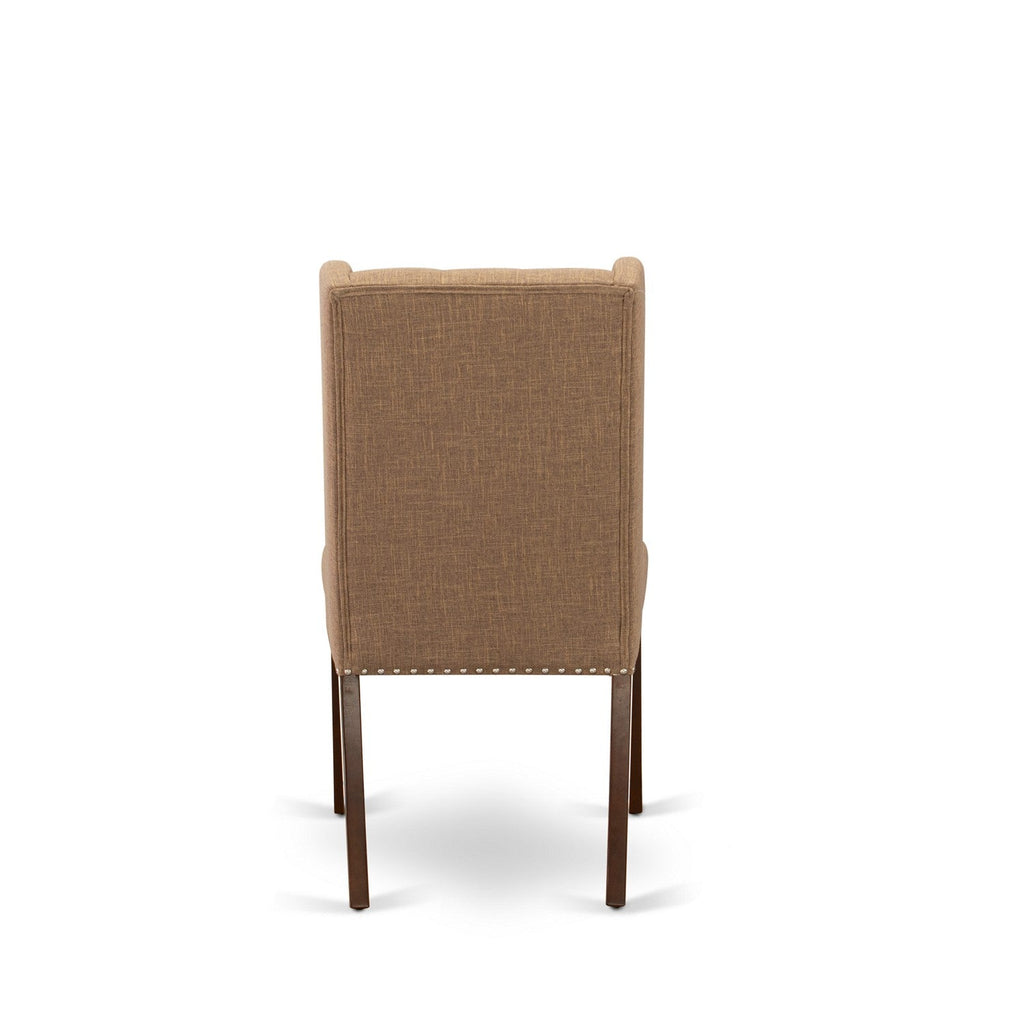 East West Furniture FOP3T47 Forney Parsons Dining Chairs - Button Tufted Nailhead Trim Light Sable Linen Fabric Upholstered Chairs