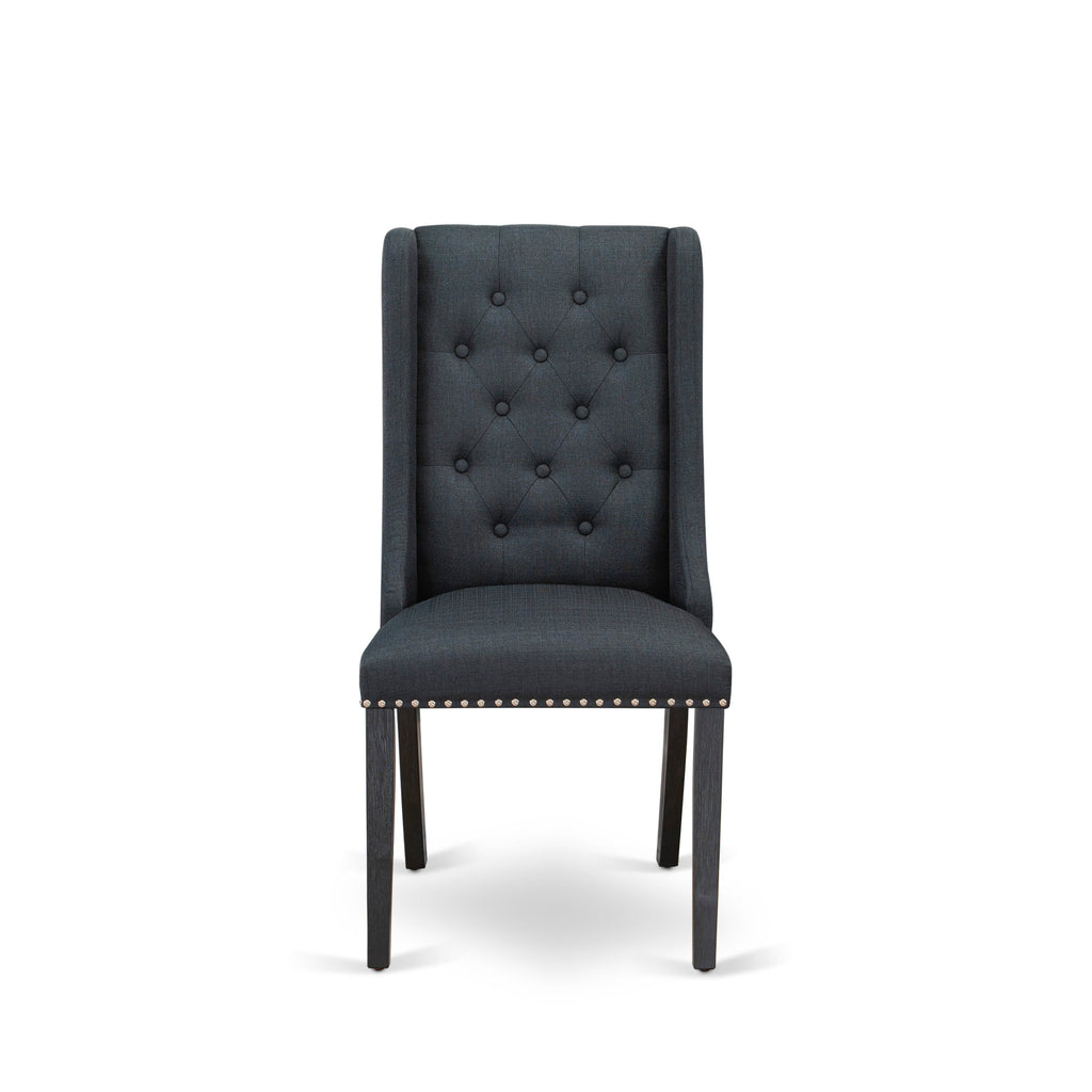 Juego de comedor de 7 piezas East West Furniture X696FO624-7 compuesto por una mesa de comedor rectangular con patas en forma de X y 6 sillas tapizadas en tela de lino negro.