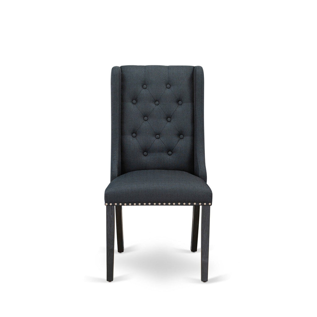 East West Furniture FOP6T24 Forney Parson Kitchen Chairs - Button Tufted Nailhead Trim Black Linen Fabric Upholstered Dining Chairs