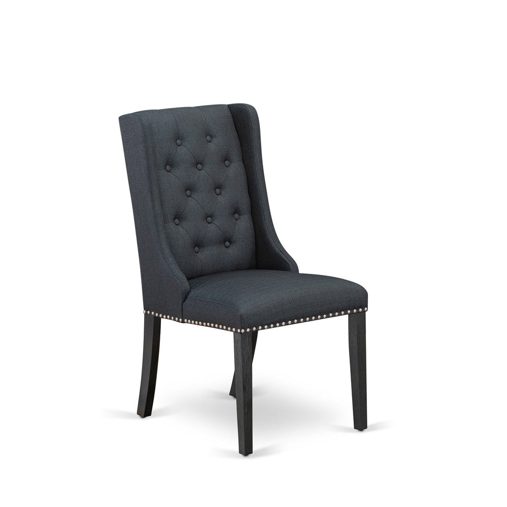 East West Furniture FOP6T24 Forney Parson Kitchen Chairs - Button Tufted Nailhead Trim Black Linen Fabric Upholstered Dining Chairs