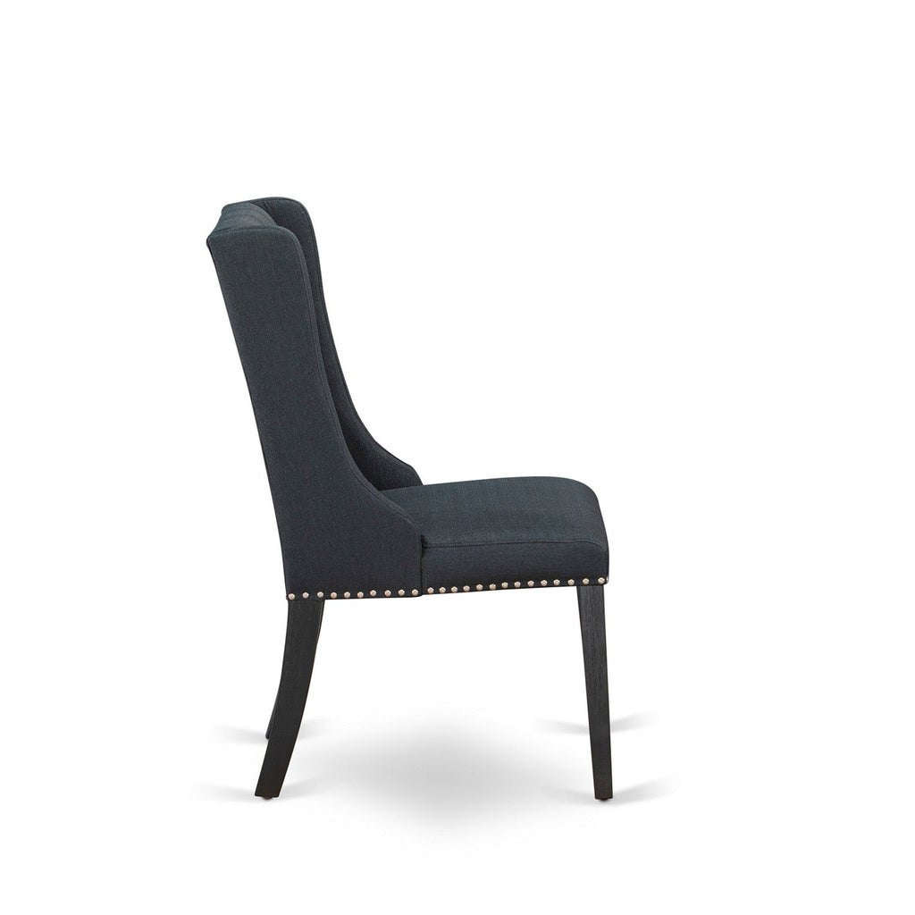 East West Furniture FOP6T24 Forney Parson Kitchen Chairs - Button Tufted Nailhead Trim Black Linen Fabric Upholstered Dining Chairs