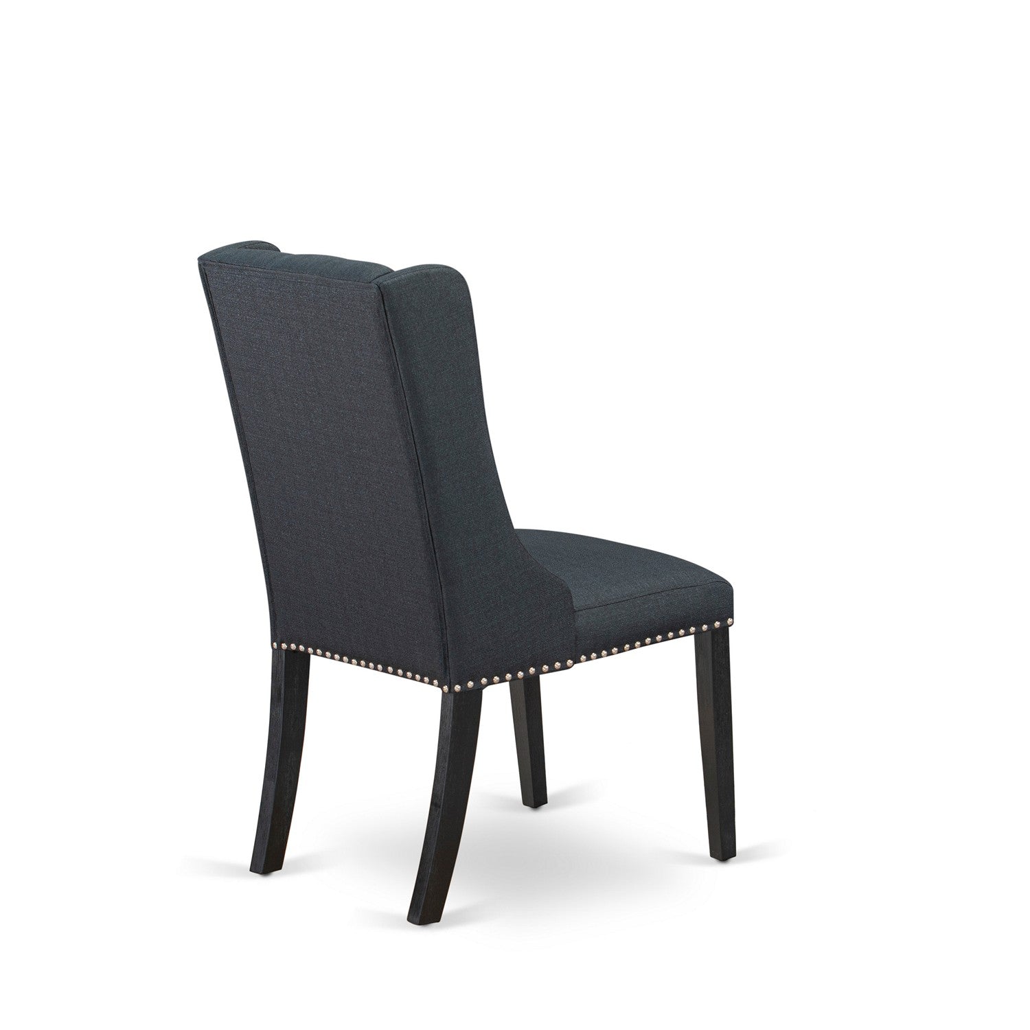 East West Furniture X697FO624-9 9 Pc Dining Room Set - 8 Black Linen Fabric Padded Chair Button Tufted with Nail heads and Cement Dining Table - Wire Brush Black Finish