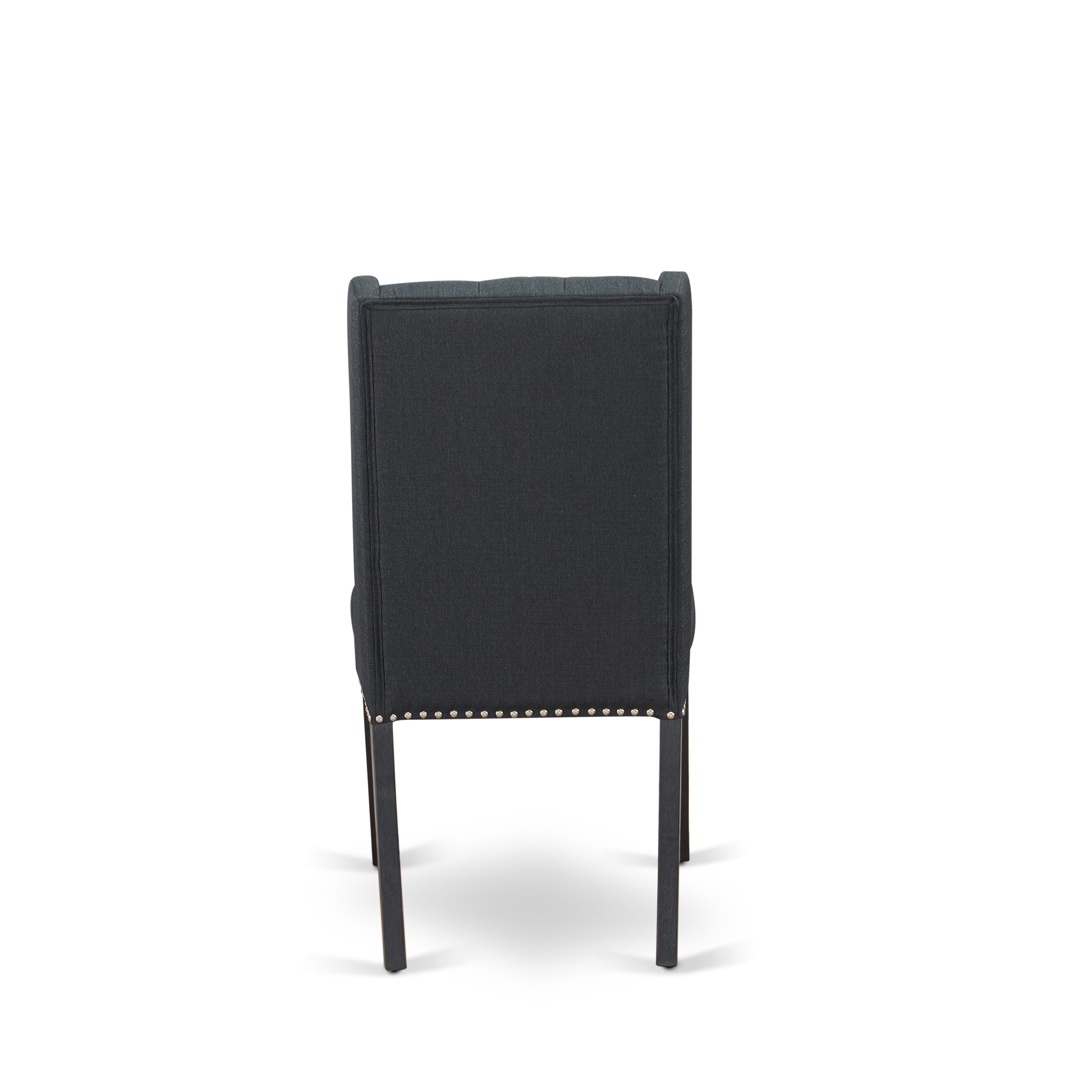 East West Furniture X677FO624-5 - 5 Piece Dining Table Set Consists of 4 Black Linen Fabric Dining Chairs with Nail heads and Distressed Jacobean Dining Table - Wire Brush Black Finish