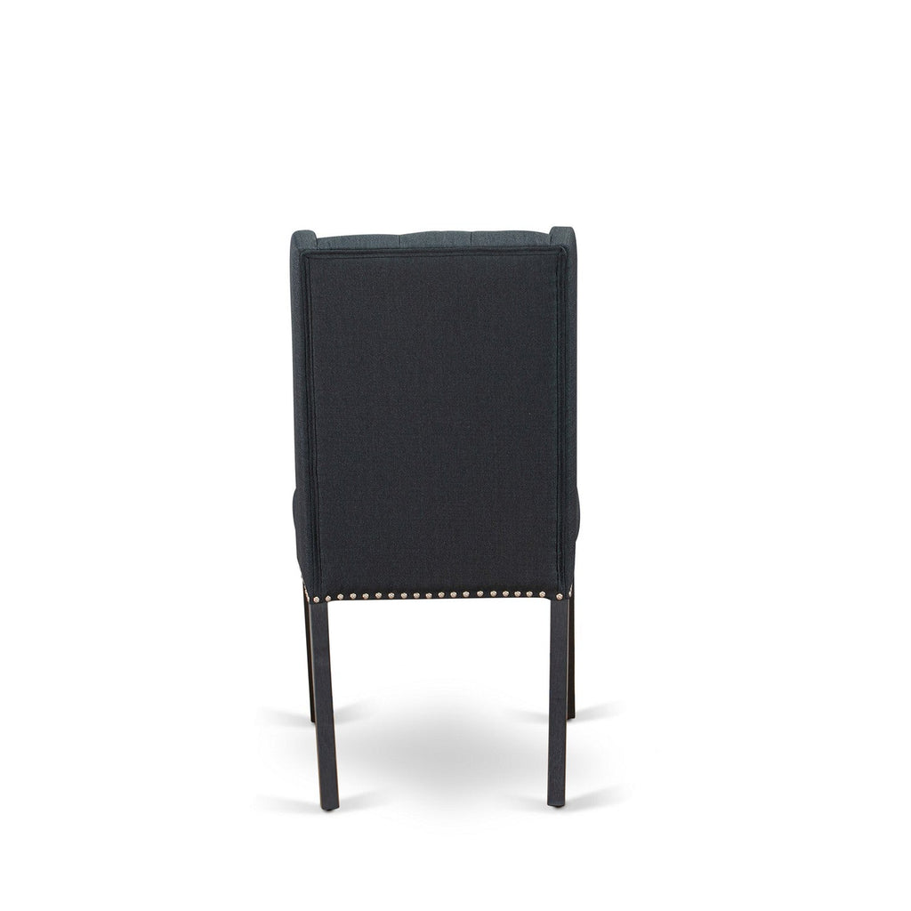 East West Furniture FOP6T24 Forney Parson Kitchen Chairs - Button Tufted Nailhead Trim Black Linen Fabric Upholstered Dining Chairs