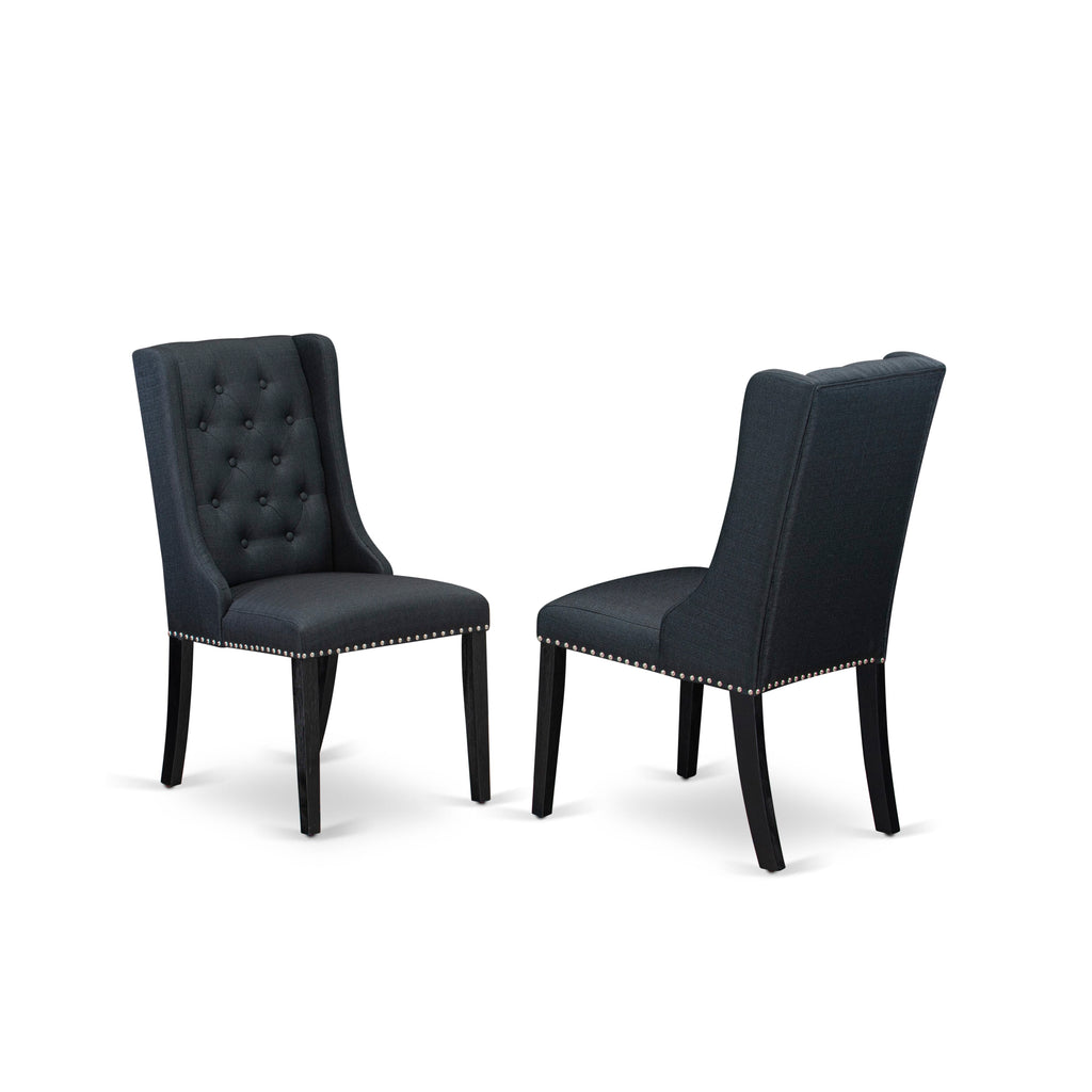 Juego de comedor de 7 piezas East West Furniture X696FO624-7 compuesto por una mesa de comedor rectangular con patas en forma de X y 6 sillas tapizadas en tela de lino negro.