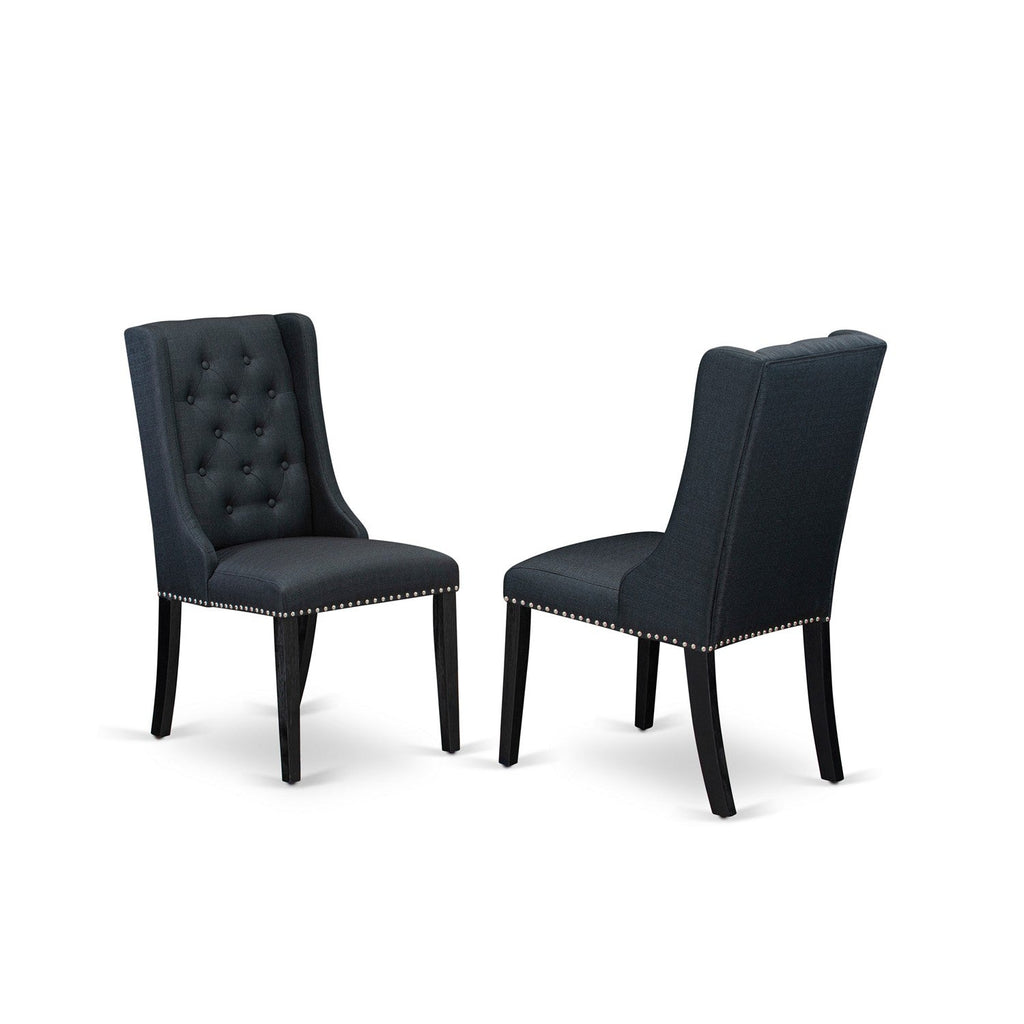 East West Furniture FOP6T24 Forney Parson Kitchen Chairs - Button Tufted Nailhead Trim Black Linen Fabric Upholstered Dining Chairs