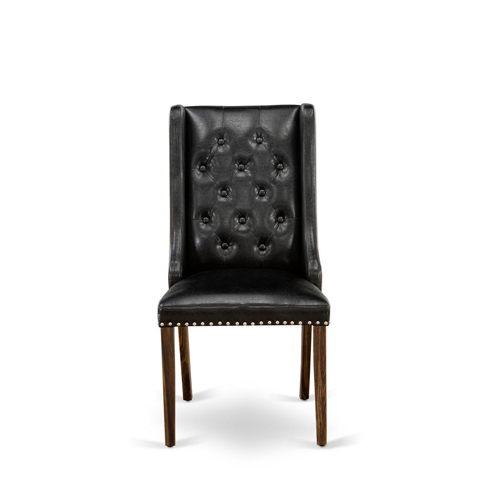 East West Furniture F3FO7-749 7 Piece Dining Room Furniture Set Consist of a Round Dining Table with Pedestal and 6 Black Faux Leather Upholstered Chairs