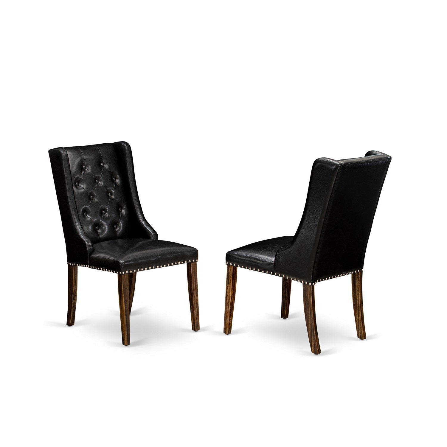 East West Furniture X777FO749-5 5 Piece Dining Table Set - 4 Black Pu faux Leather Dining Chairs Button Tufted with Nail heads and Wooden Dining Table - Distressed Jacobean Finish
