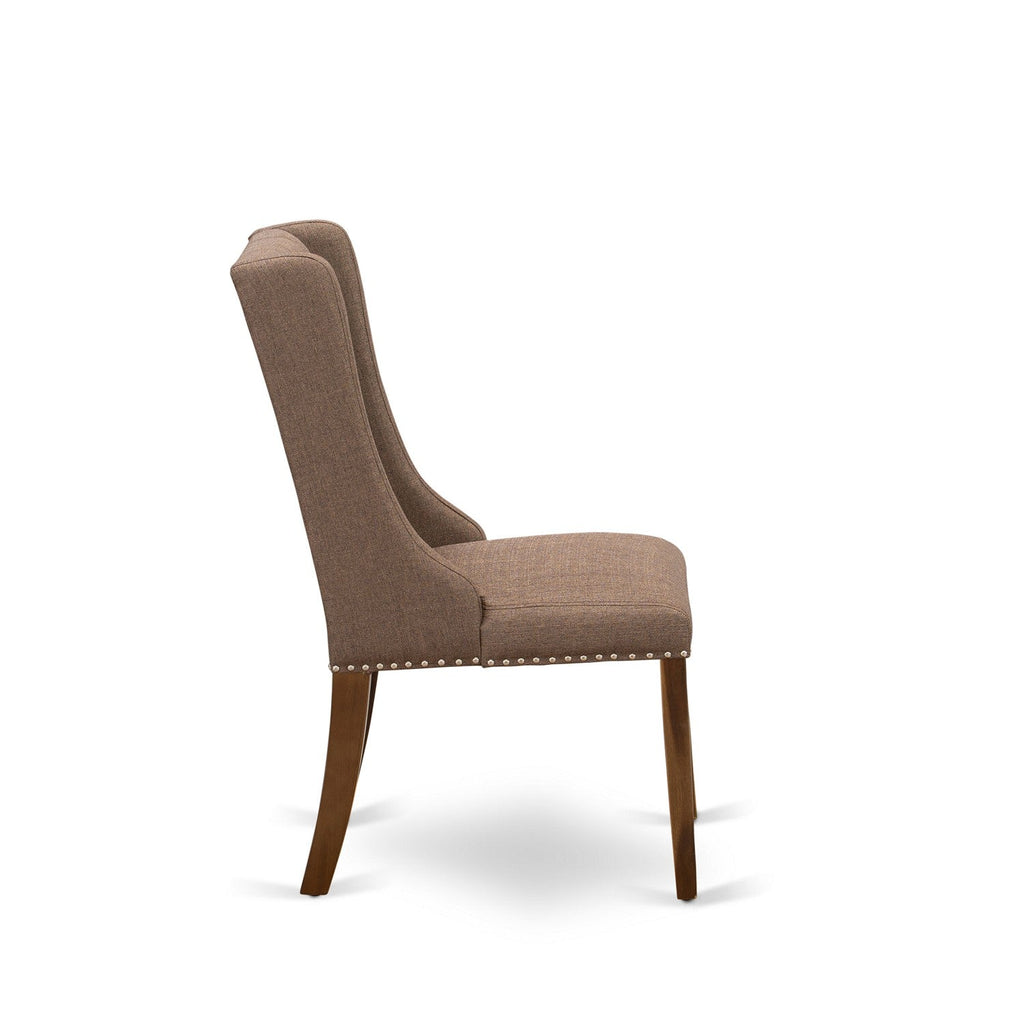 East West Furniture LAFO5-88-18 5 Piece Dinette Set Includes a Rectangle Dining Room Table with Butterfly Leaf and 4 Brown Linen Linen Fabric Upholstered Chairs