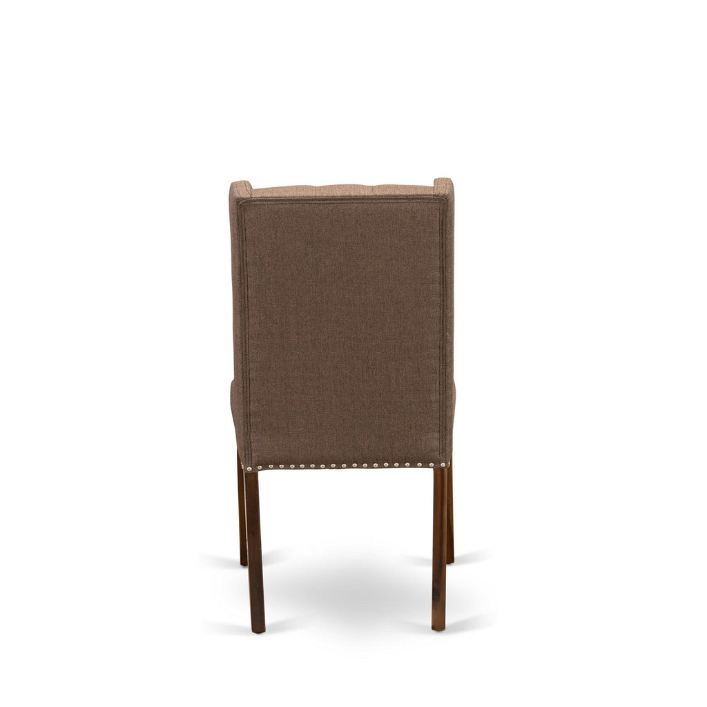 East West Furniture FOP8T18 Forney Parson Dining Room Chairs - Button Tufted Nailhead Trim Brown Linen Linen Fabric Padded Chairs