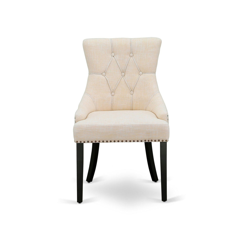 East West Furniture FRP1T02 Friona Parson Dining Room Chairs - Button Tufted Nailhead Trim Light Beige Linen Fabric Padded Chairs