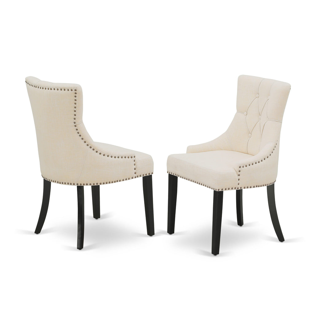 East West Furniture LAFR11-71-02 11 Piece Dining Table Set Includes a Rectangle Butterfly Leaf Kitchen Table and 10 Light Beige Linen Fabric Parson Chairs, 42x92 Inch, Jacobean