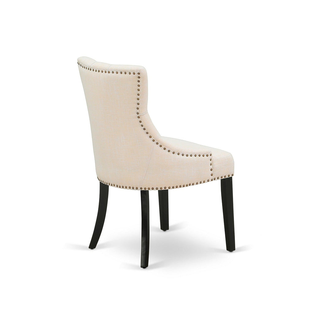 Juego de comedor de 7 piezas East West Furniture X697FR102-7 compuesto por una mesa de comedor rectangular con patas en forma de X y 6 sillas de comedor Parson de tela de lino beige claro.