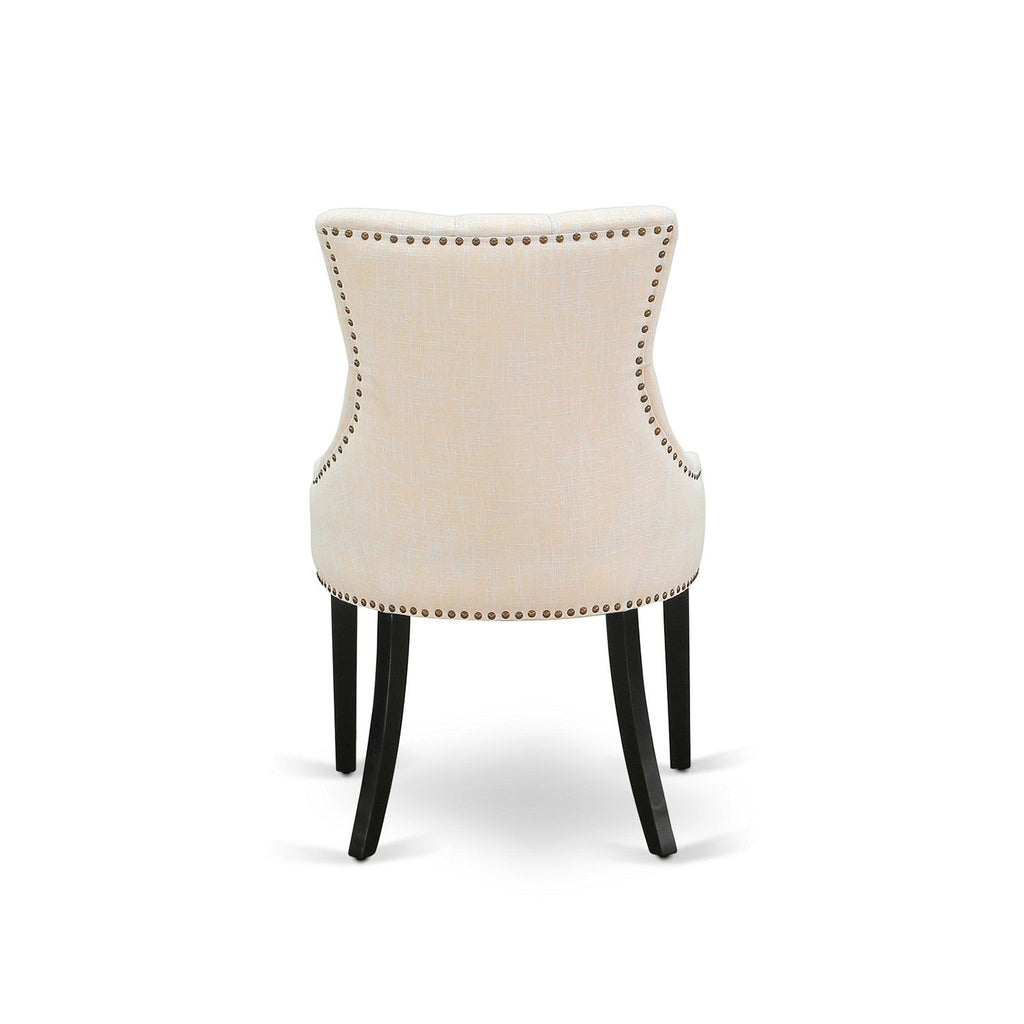 East West Furniture V697FR102-9 9 Piece Dining Room Set Includes a Rectangle Kitchen Table with V-Legs and 8 Light Beige Linen Fabric Upholstered Parson Chairs