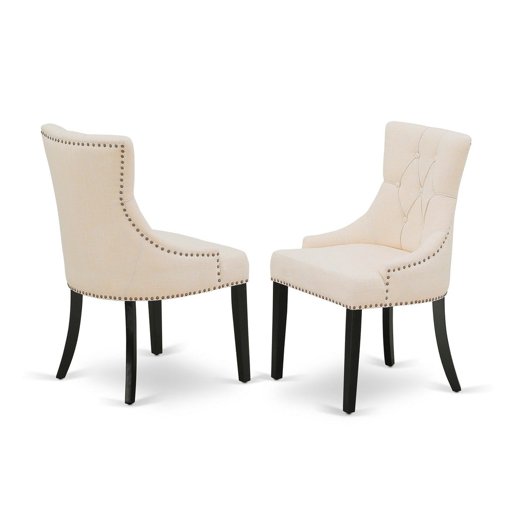 East West Furniture X697FR102-9 9 Piece Dining Set Includes a Rectangle Dining Room Table with X-Legs and 8 Light Beige Linen Fabric Upholstered Chairs