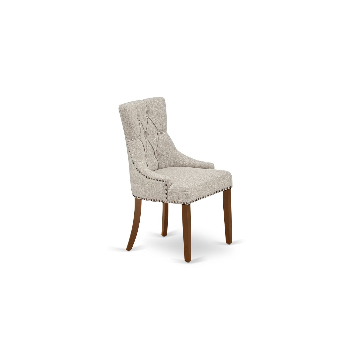 Juego de comedor de 6 piezas East West Furniture DOFR6-MAH-05. Contiene una mesa de comedor rectangular con hojas de mariposa y 4 sillas Parson de tela de lino y piel de venado con un banco.