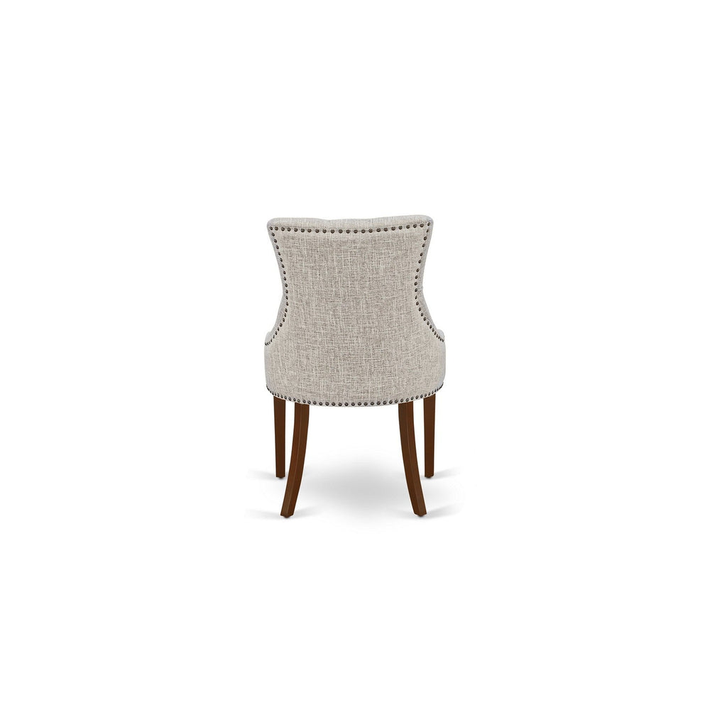 East West Furniture ESFR3-MAH-05 3 Piece Dinette Set for Small Spaces Contains a Round Dining Table with Pedestal and 2 Doeskin Linen Fabric Parsons Dining Chairs