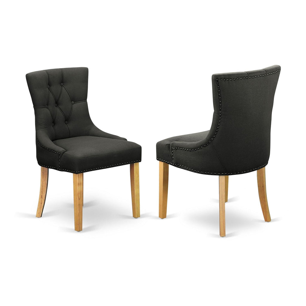El juego de mesa de comedor moderno de 5 piezas East West Furniture MZFR5-OAK-20 incluye una mesa rectangular de madera con alas abatibles y 4 sillas de comedor Parsons de tela de lino Gotham oscuro.