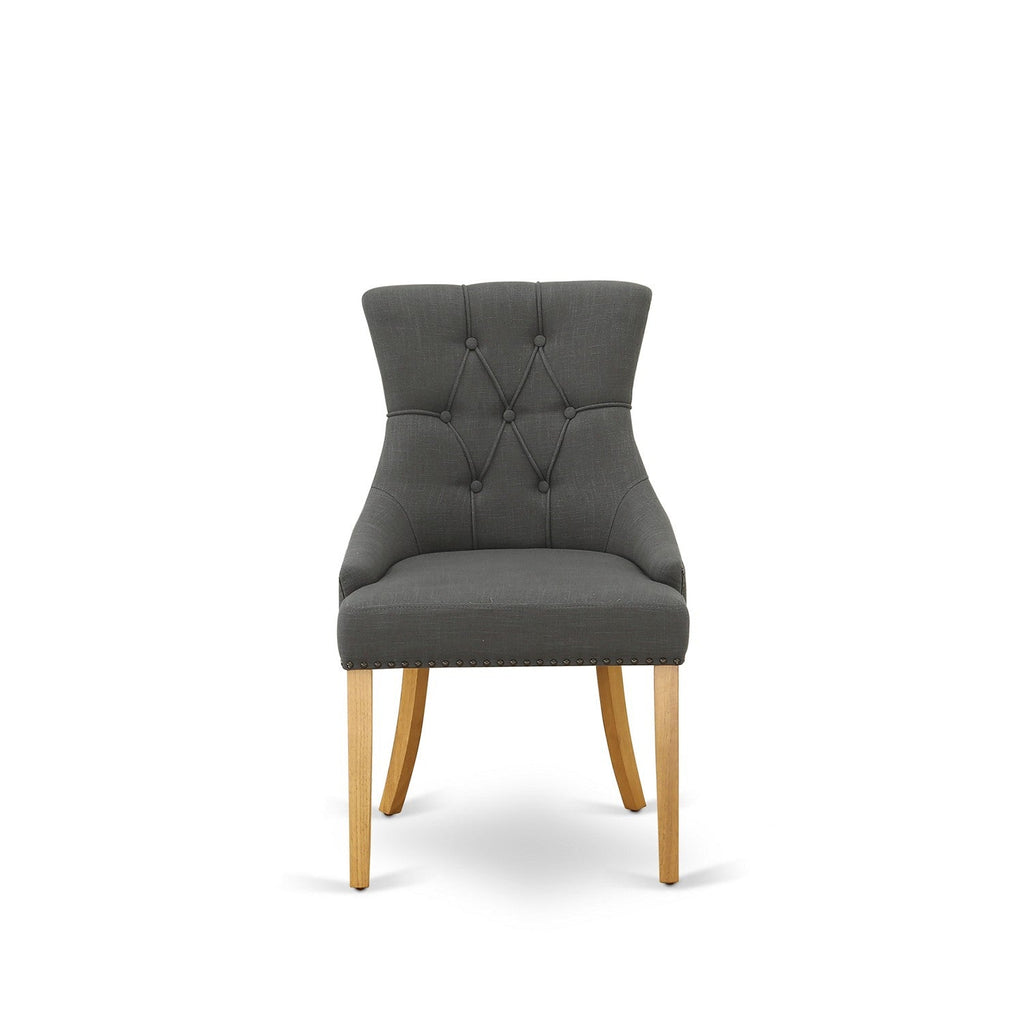 East West Furniture FRP4T20 Friona Parson Dining Room Chairs - Button Tufted Nailhead Trim Dark Gotham Linen Fabric Upholstered Chairs