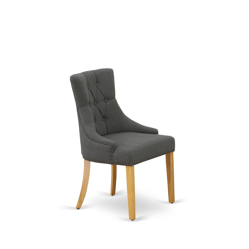 East West Furniture FRP4T20 Friona Parson Dining Room Chairs - Button Tufted Nailhead Trim Dark Gotham Linen Fabric Upholstered Chairs