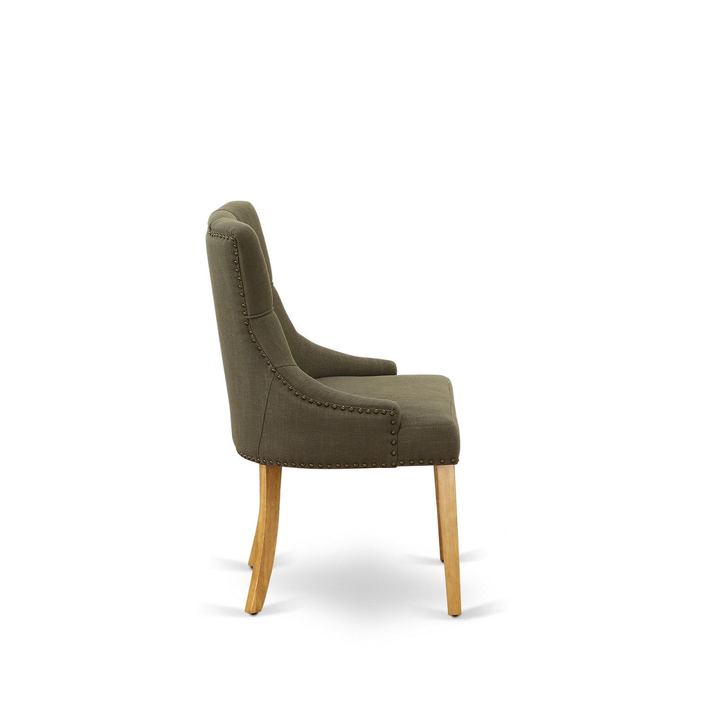 East West Furniture FRP4T20 Friona Parson Dining Room Chairs - Button Tufted Nailhead Trim Dark Gotham Linen Fabric Upholstered Chairs