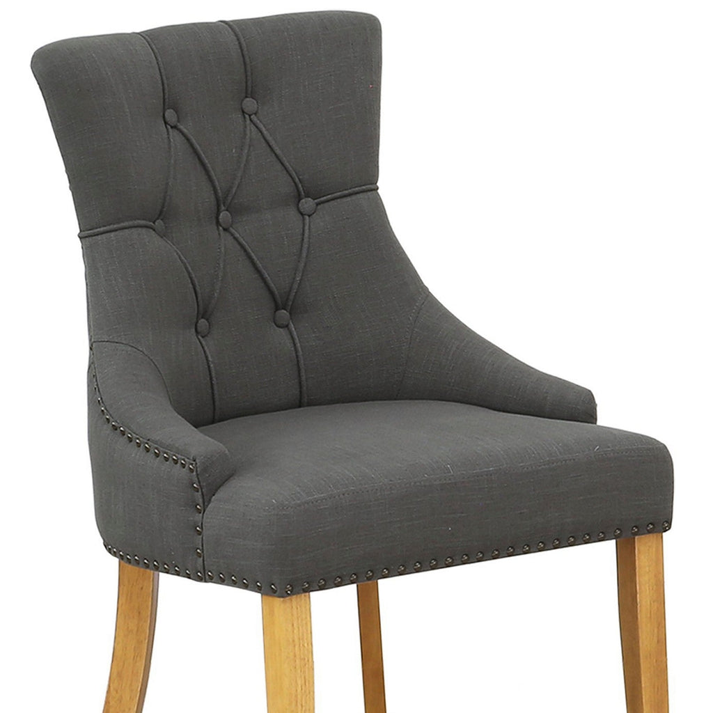 East West Furniture FRP4T20 Friona Parson Dining Room Chairs - Button Tufted Nailhead Trim Dark Gotham Linen Fabric Upholstered Chairs