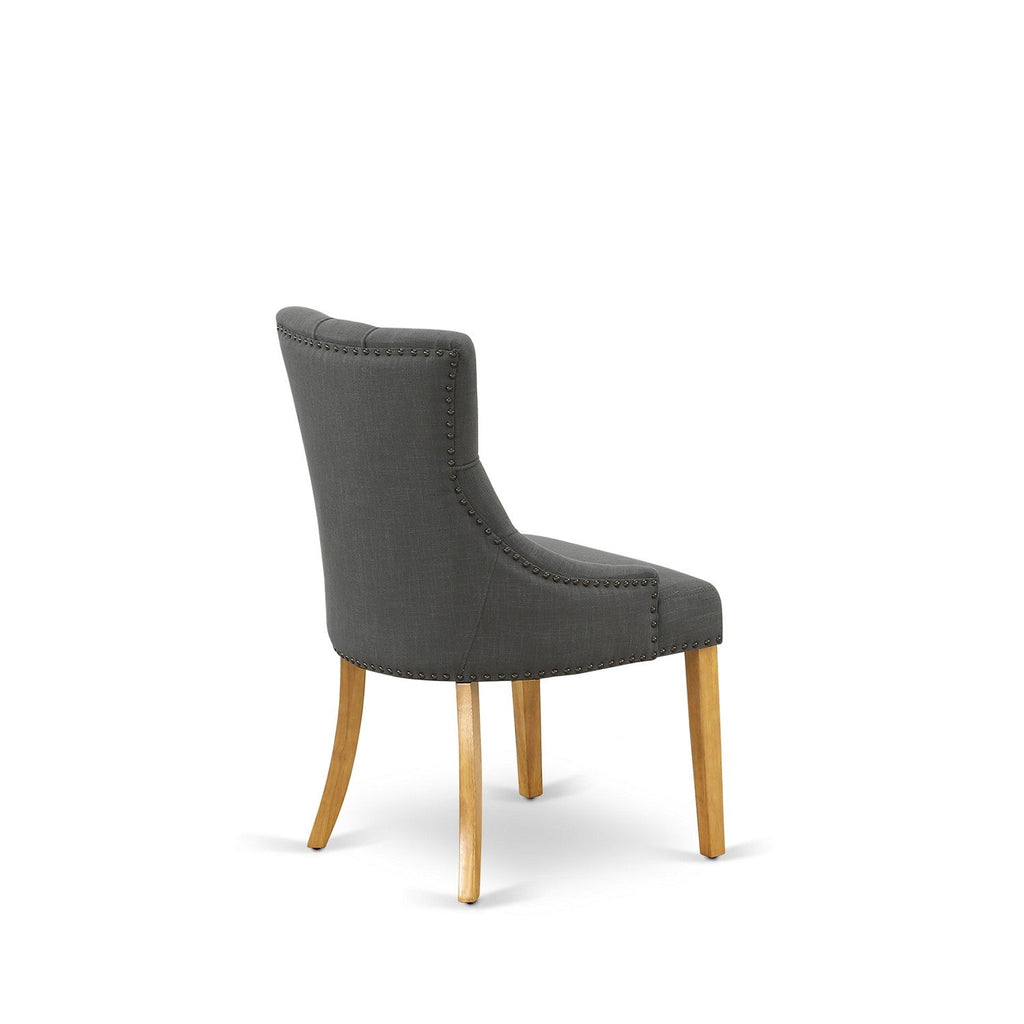 East West Furniture FRP4T20 Friona Parson Dining Room Chairs - Button Tufted Nailhead Trim Dark Gotham Linen Fabric Upholstered Chairs