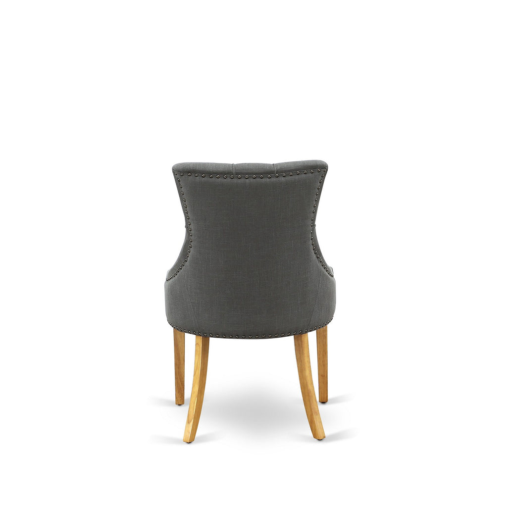 East West Furniture ANFR3-OAK-20 3 Piece Kitchen Table Set Contains a Round Dining Room Table with Pedestal and 2 Dark Gotham Linen Fabric Parsons Dining Chairs