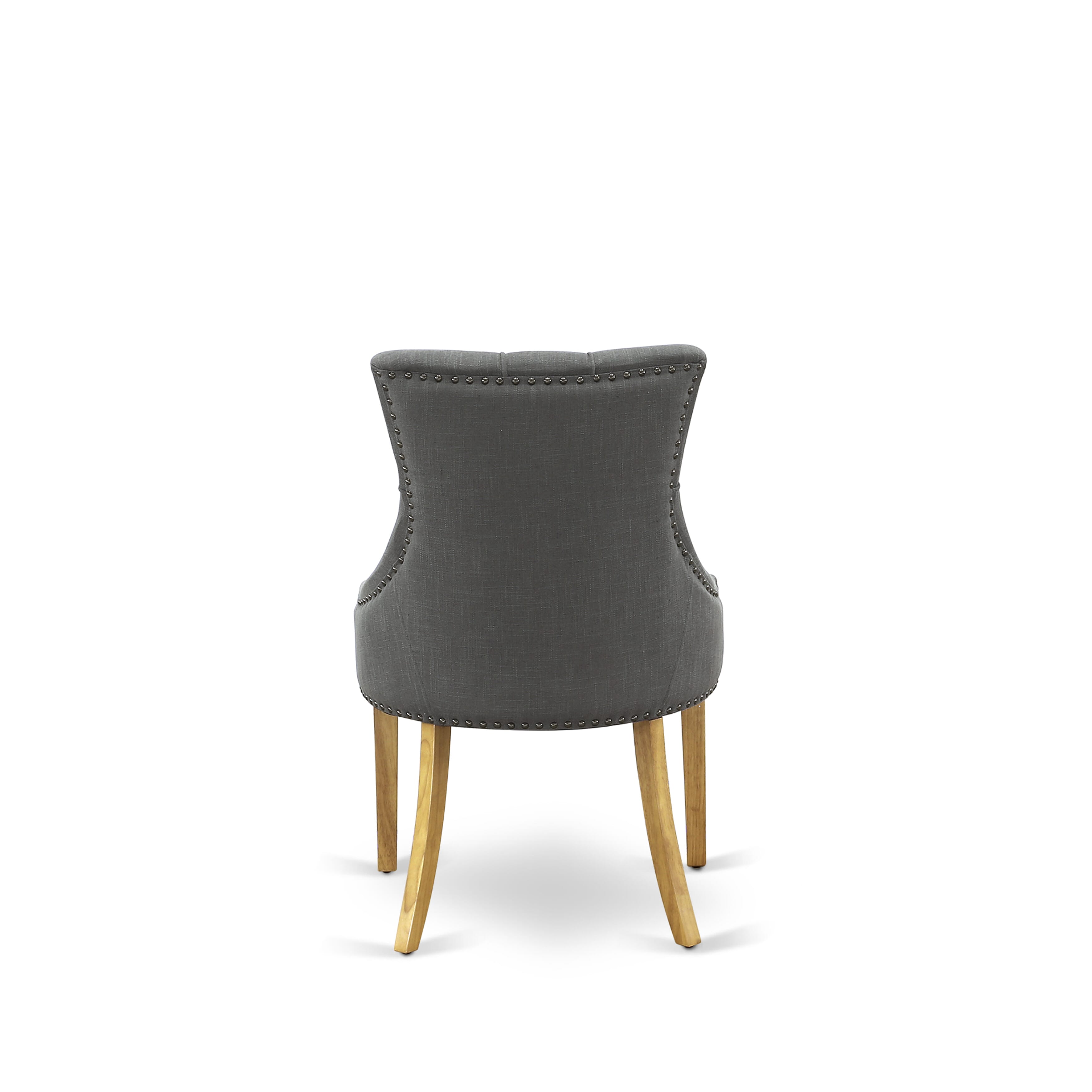 Juego de comedor de 7 piezas East West Furniture AVFR7-OAK-20 compuesto por una mesa de comedor ovalada con hojas de mariposa y 6 sillas tapizadas en tela de lino Gotham oscuro.