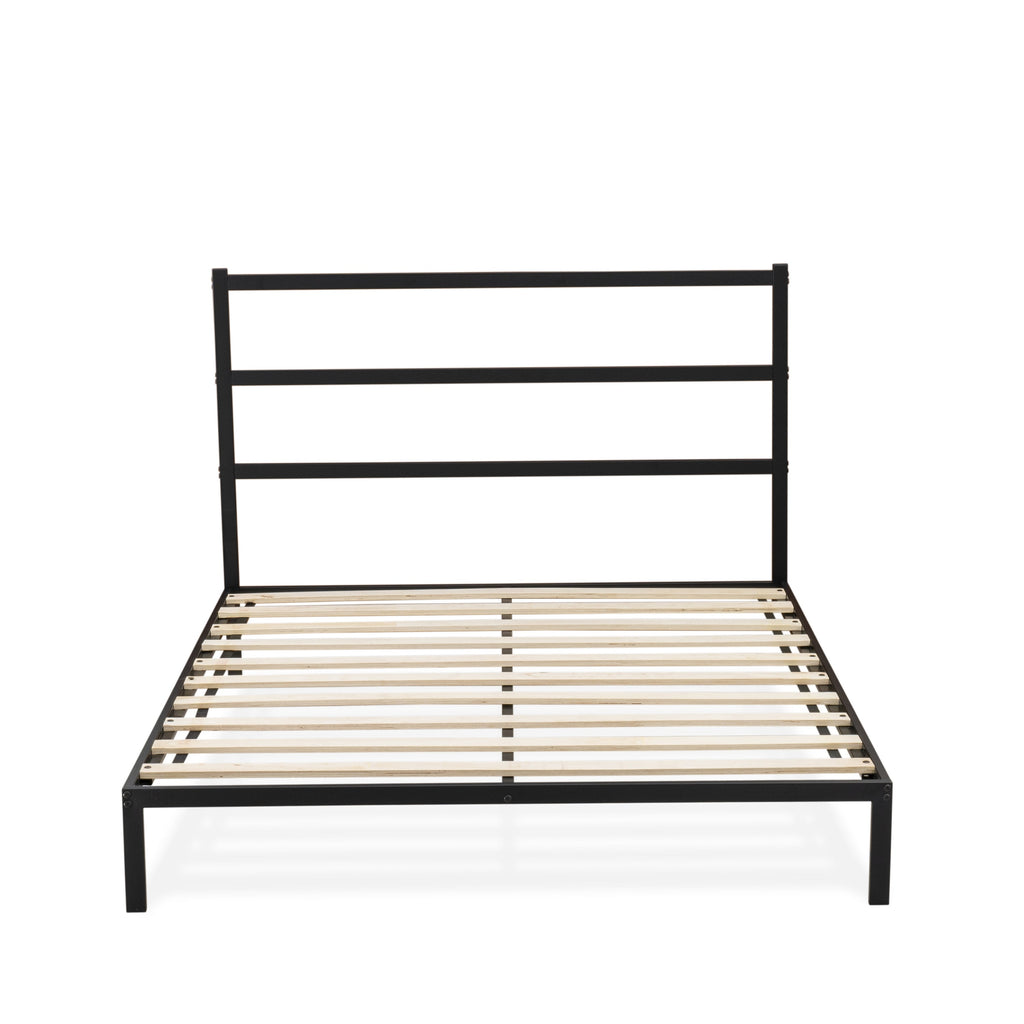 East West Furniture FTQBBLK Fulton Queen Platform Bed with 5 Metal Legs - Magnificent Bed in Powder Coating Black Color