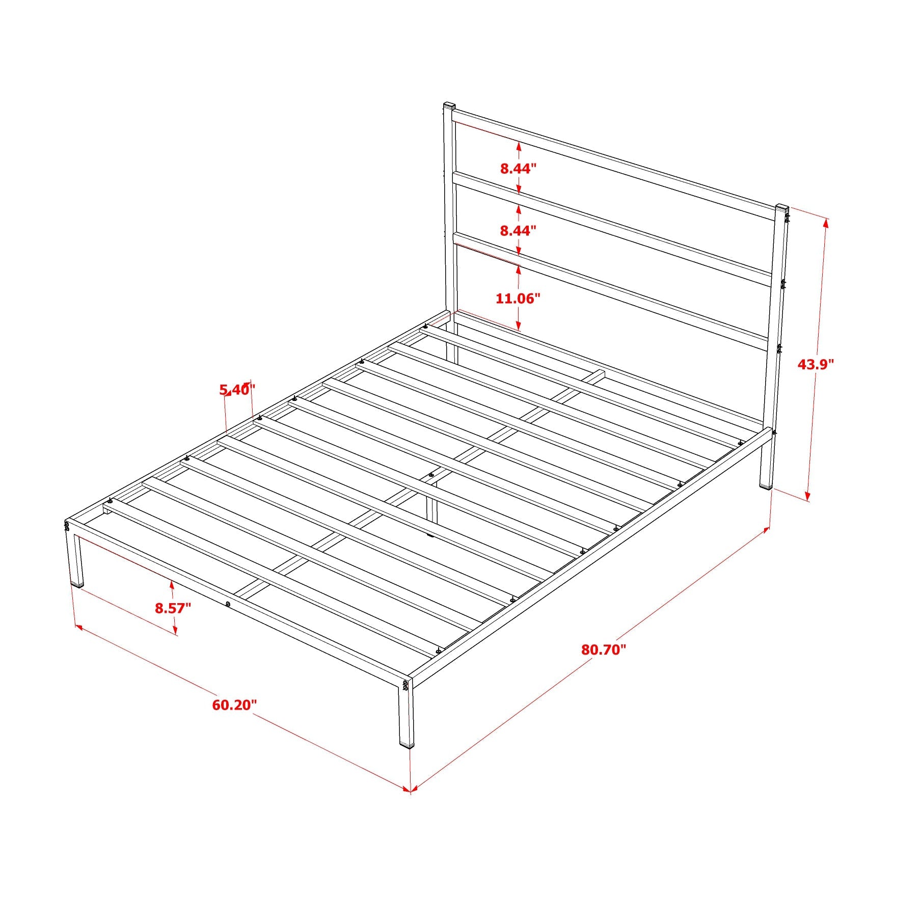 East West Furniture FTQBBLK Fulton Queen Platform Bed with 5 Metal Legs - Magnificent Bed in Powder Coating Black Color