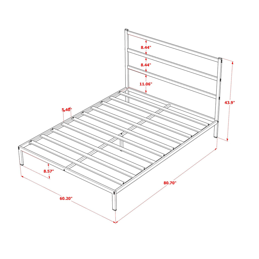 East West Furniture FTQBBLK Fulton Queen Platform Bed with 5 Metal Legs - Magnificent Bed in Powder Coating Black Color