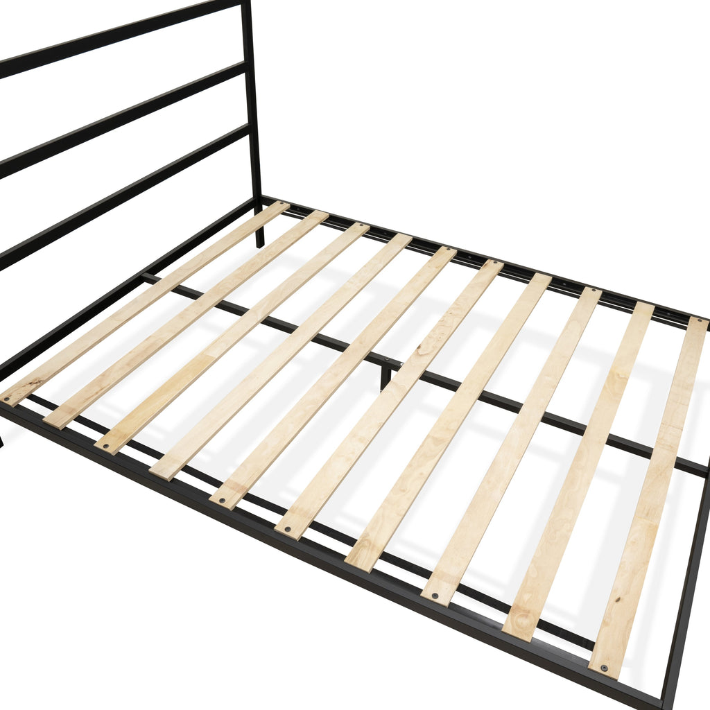 East West Furniture FTQBBLK Fulton Queen Platform Bed with 5 Metal Legs - Magnificent Bed in Powder Coating Black Color