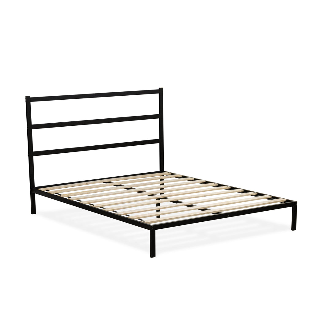 East West Furniture FTQBBLK Fulton Queen Platform Bed with 5 Metal Legs - Magnificent Bed in Powder Coating Black Color