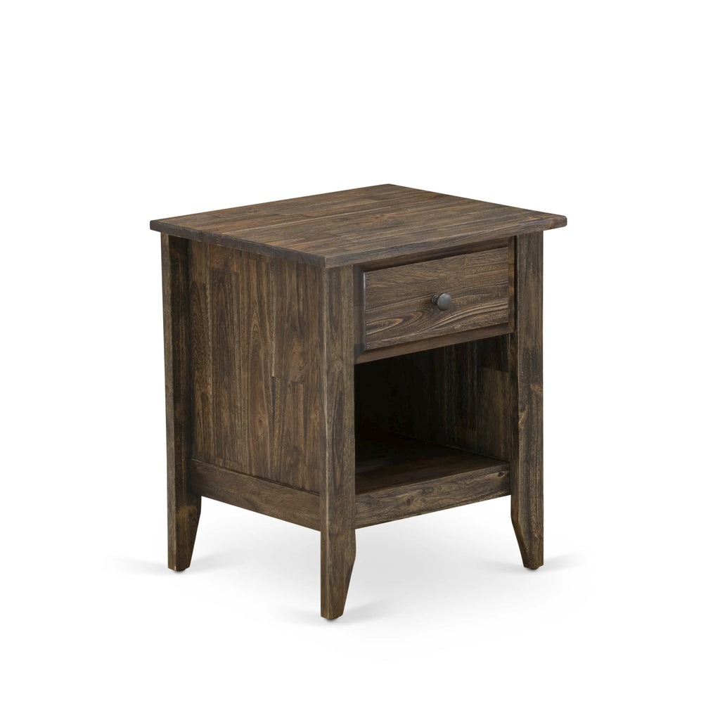 East West Furniture GA-07-ET Gallatin Modern End Table - Rectangle Nightstand with a Drawer for Bedroom, 18x21 Inch, Distressed Jacobean