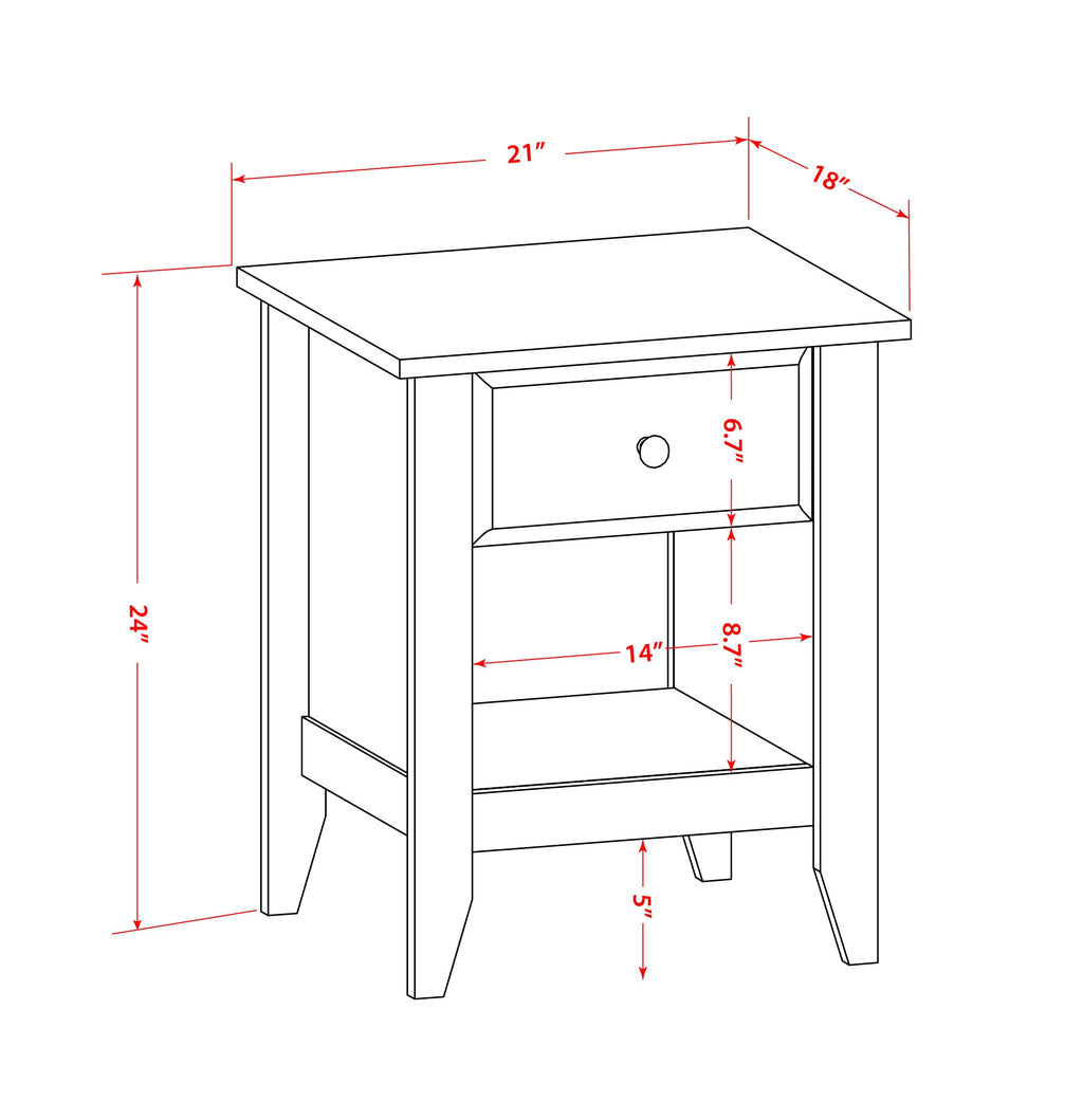 East West Furniture GA-07-ET Gallatin Modern End Table - Rectangle Nightstand with a Drawer for Bedroom