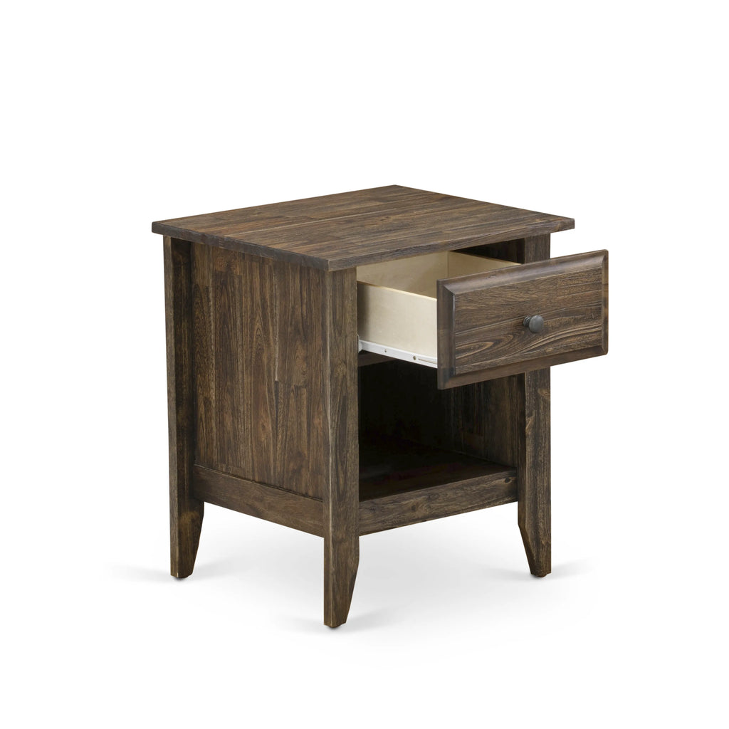 Juego de dormitorio Fannin Queen de 2 piezas East West Furniture FN08Q-1GA07 con cama con respaldo alto y mesita de noche moderna de mediados de siglo - Tela de lino beige niebla