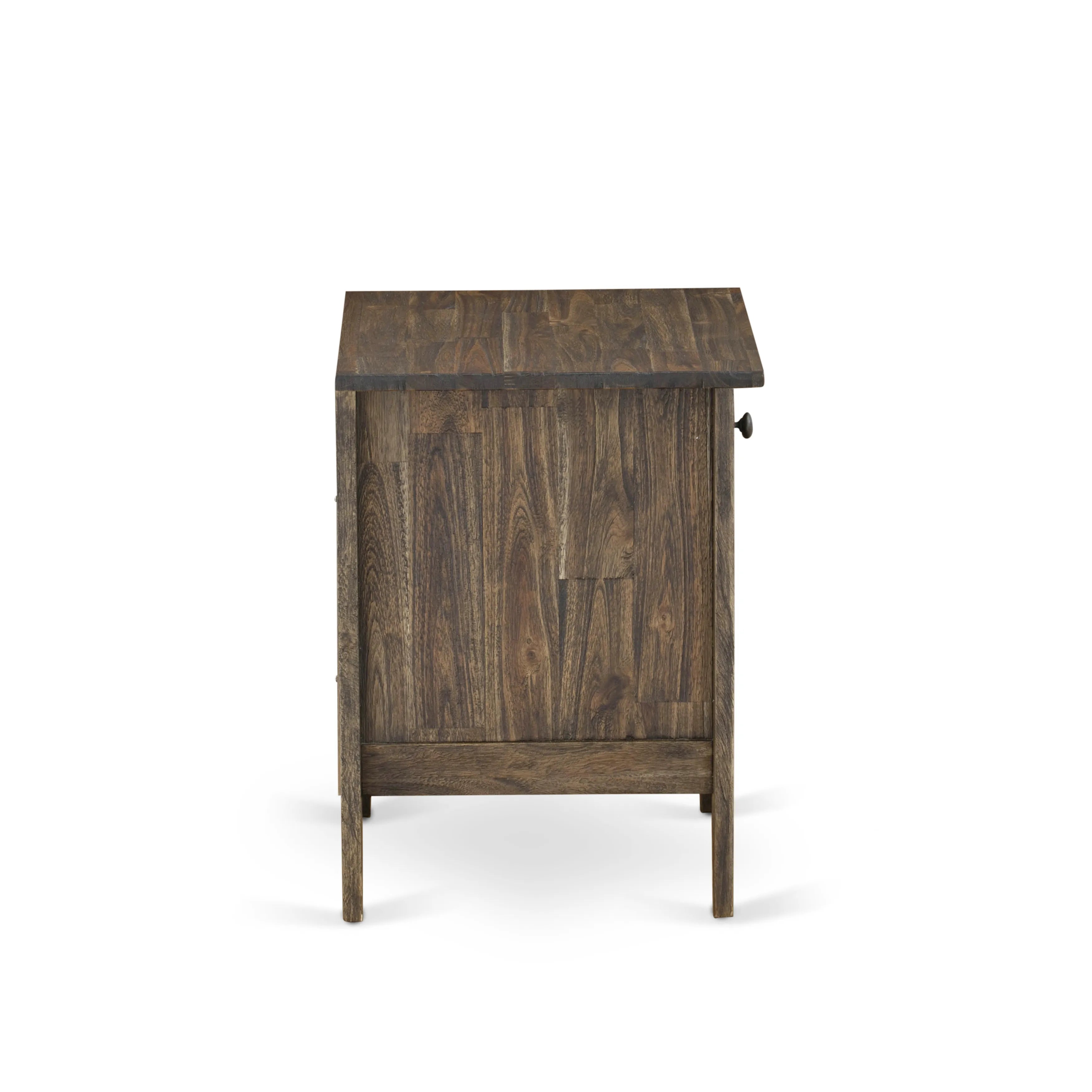 East West Furniture GB25F-1GA07 2-Piece Granbury Bedroom Set with Button Tufted Full Bed Frame and a Distressed Jacobean End Tables - Dark Brown faux Leather with Black Texture and Black Legs