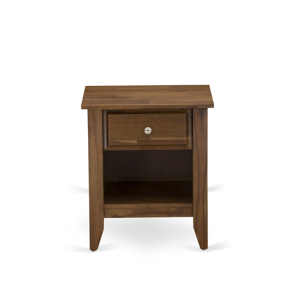 East West Furniture GA-08-ET Gallatin Night Stand - Rectangle Bedside Table with a Drawer for Bedroom, 18x21 Inch, Antique Walnut